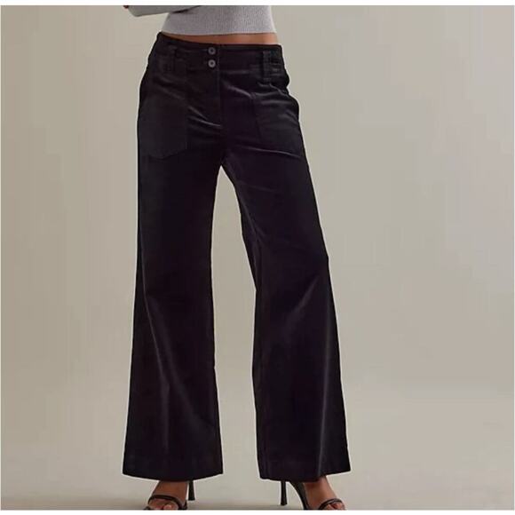 Maeve Wide-Leg Velvet Pants in Black - Picture 1 of 9